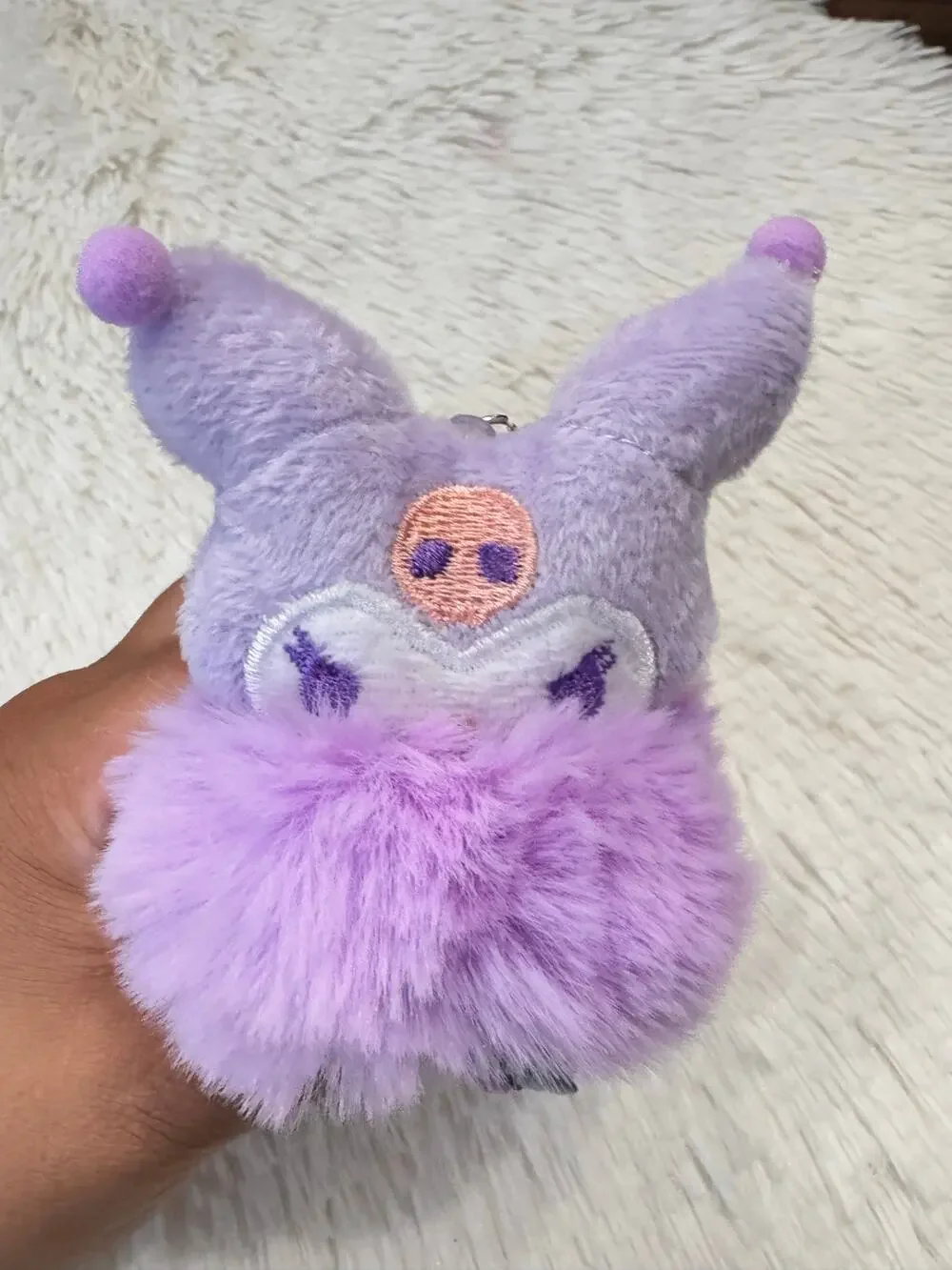 Kuromi purple fuzzy Pompom keychain bag charm